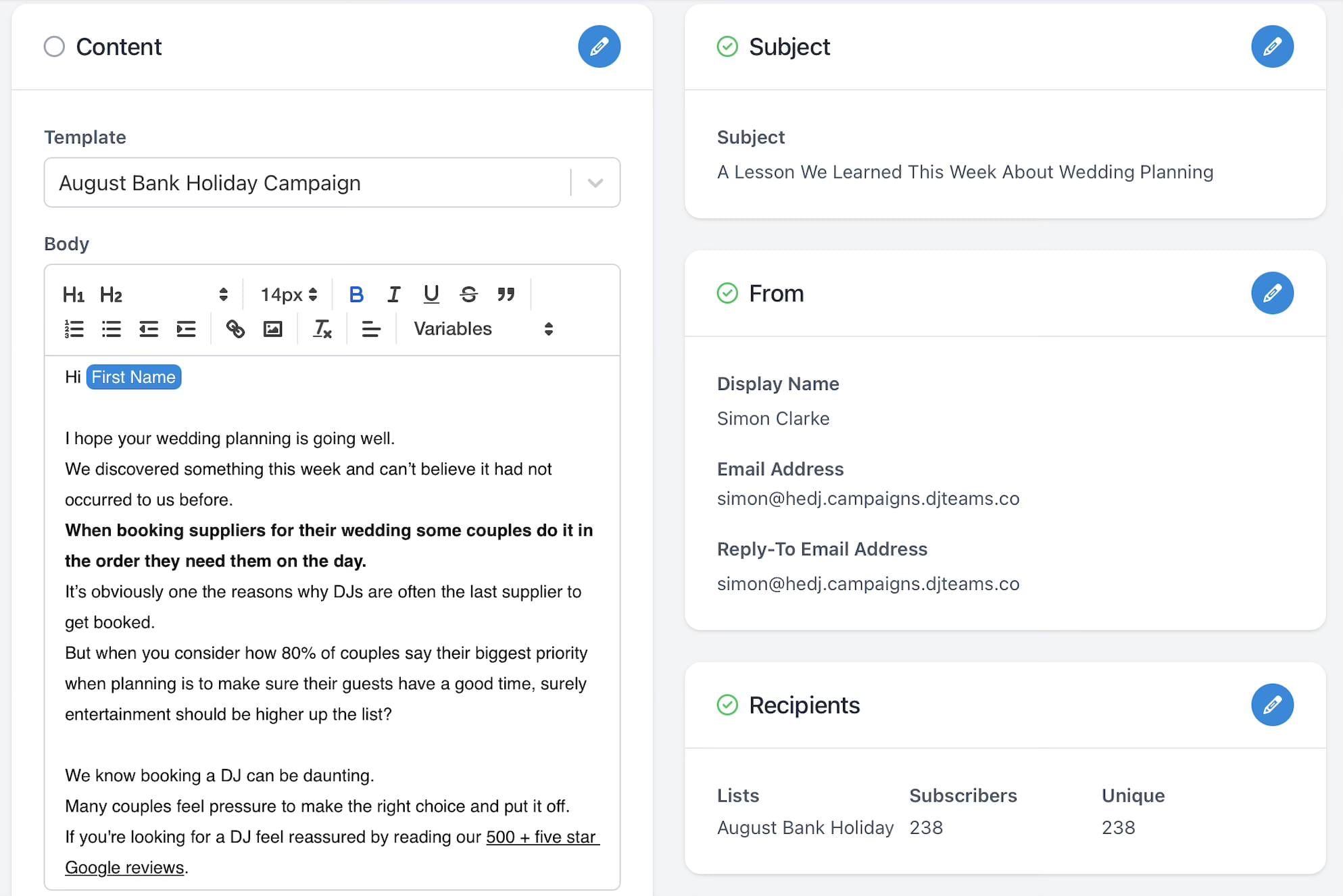 Creating and sending campaign emails from DJ Teams